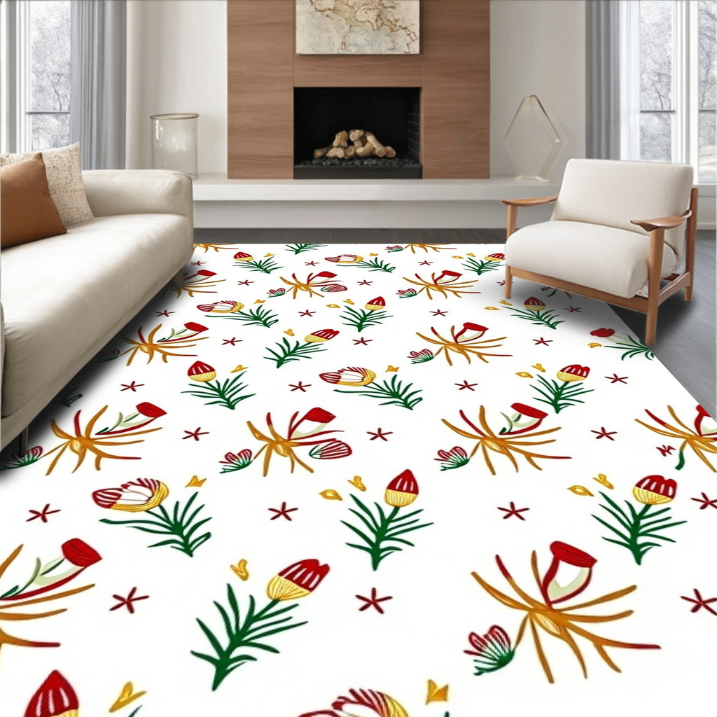 Red Cream Yellow Floral Garden Rug