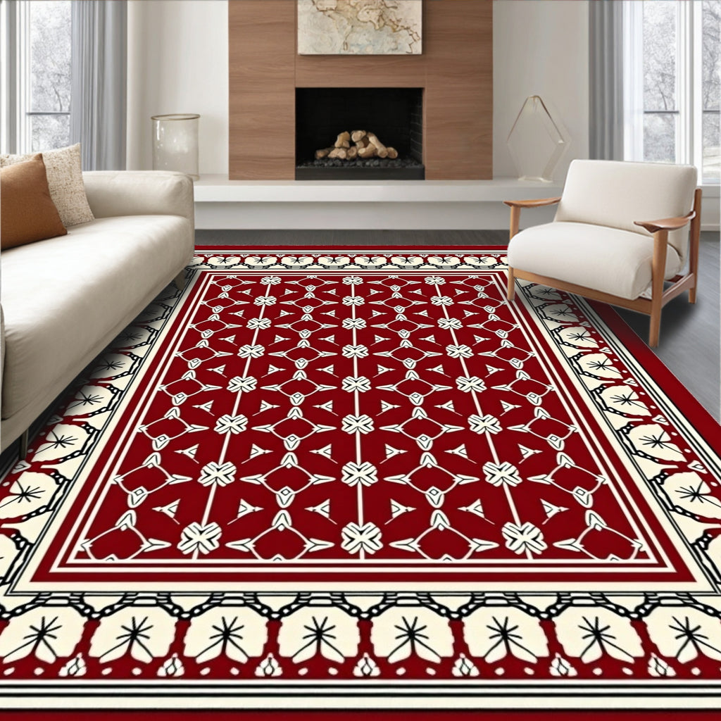 Crimson Cream Geometric Tribal Medallion Rug