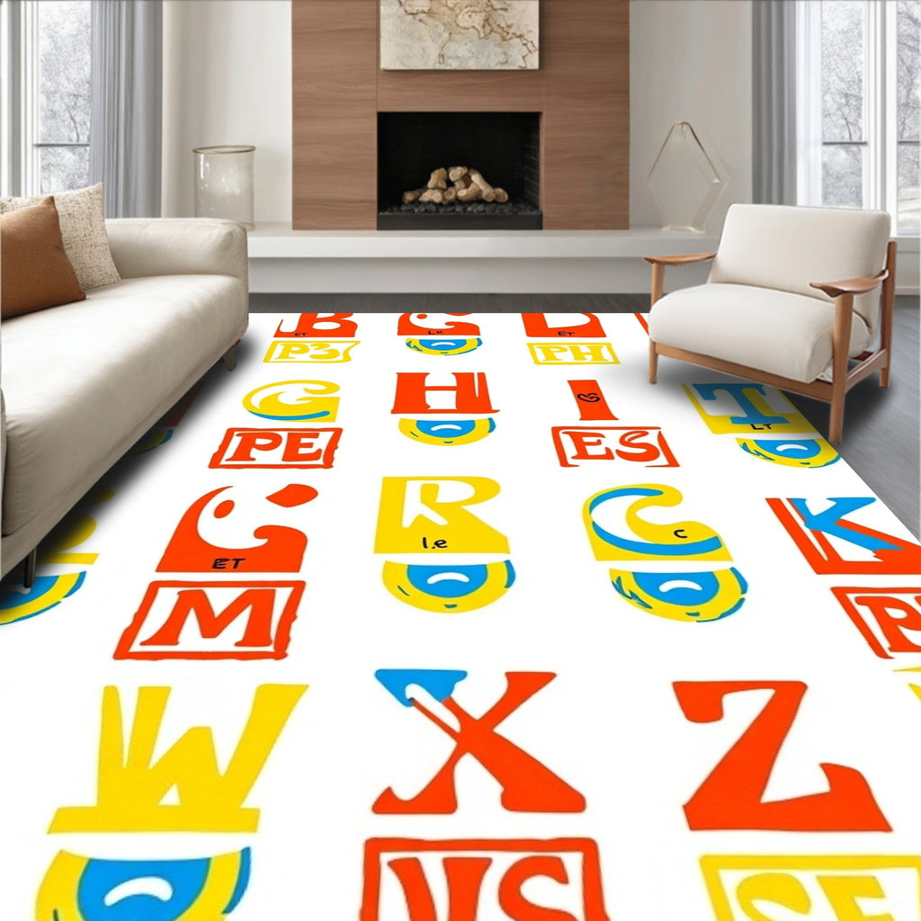 Volumetric Alphabet Splash Color Rug