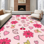 Pink Girly Alphabet Floral Heart Cherries Rug