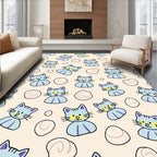 Light Blue Playful Kitties Swirling Shapes Rug