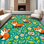 Teal Fox Foliage Whimsical Charm Rug