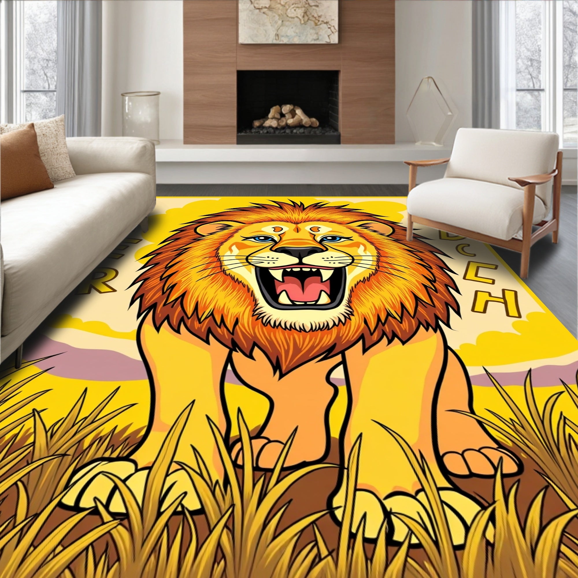 Roaring Golden Lion Yellow Savannah Rug