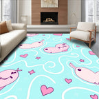 Whimsical Pink Hippo Hearts Stars Rug