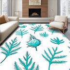 Teal Feather Fern Organic Arrangement Rug