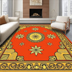Vibrant Orange Yellow Floral Medallion Rug