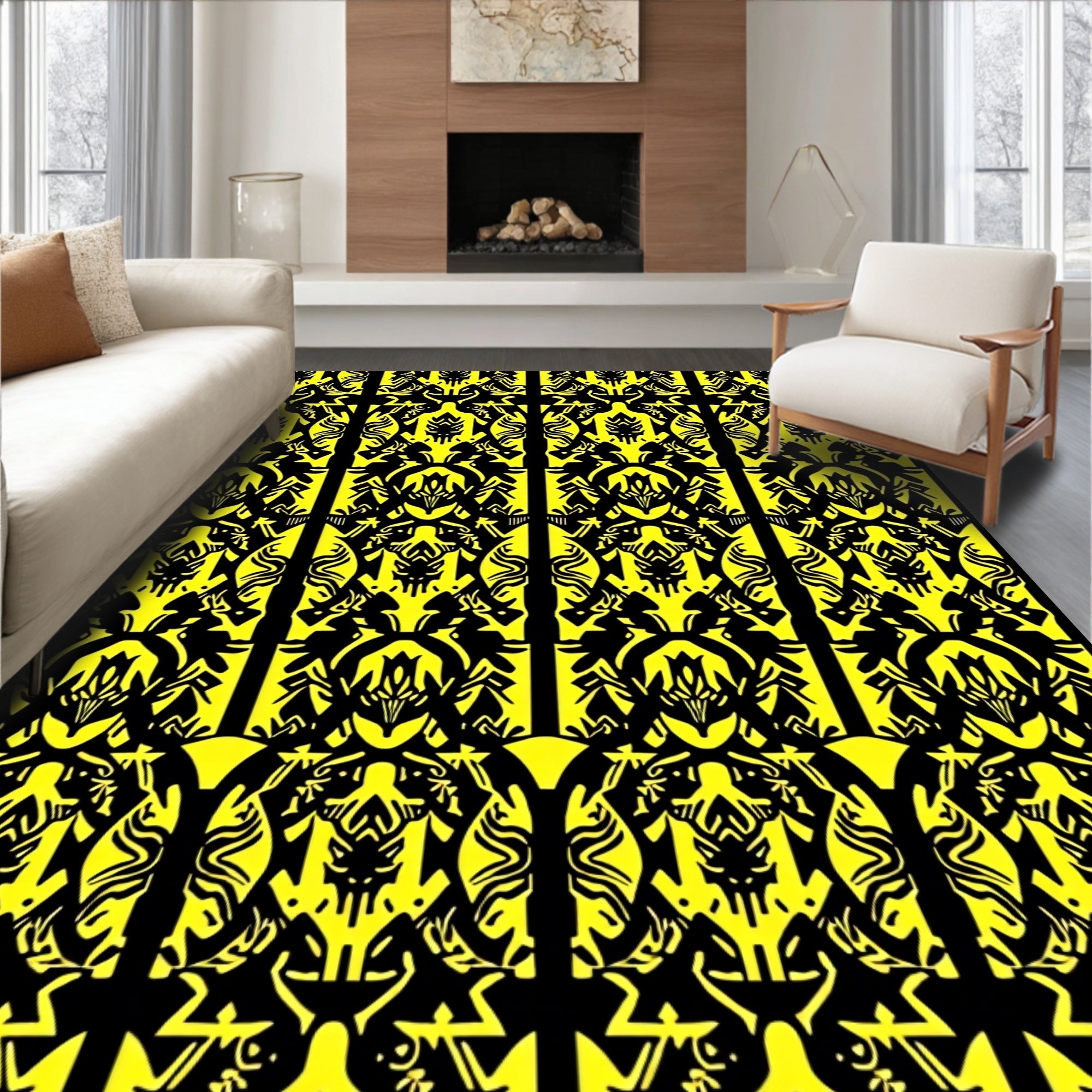 Bold Yellow Black Tribal Imprints Rug