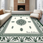 Emerald Green Floral Medallion Traditional Rug