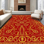 Crimson Gold Ornate Mandala Rug