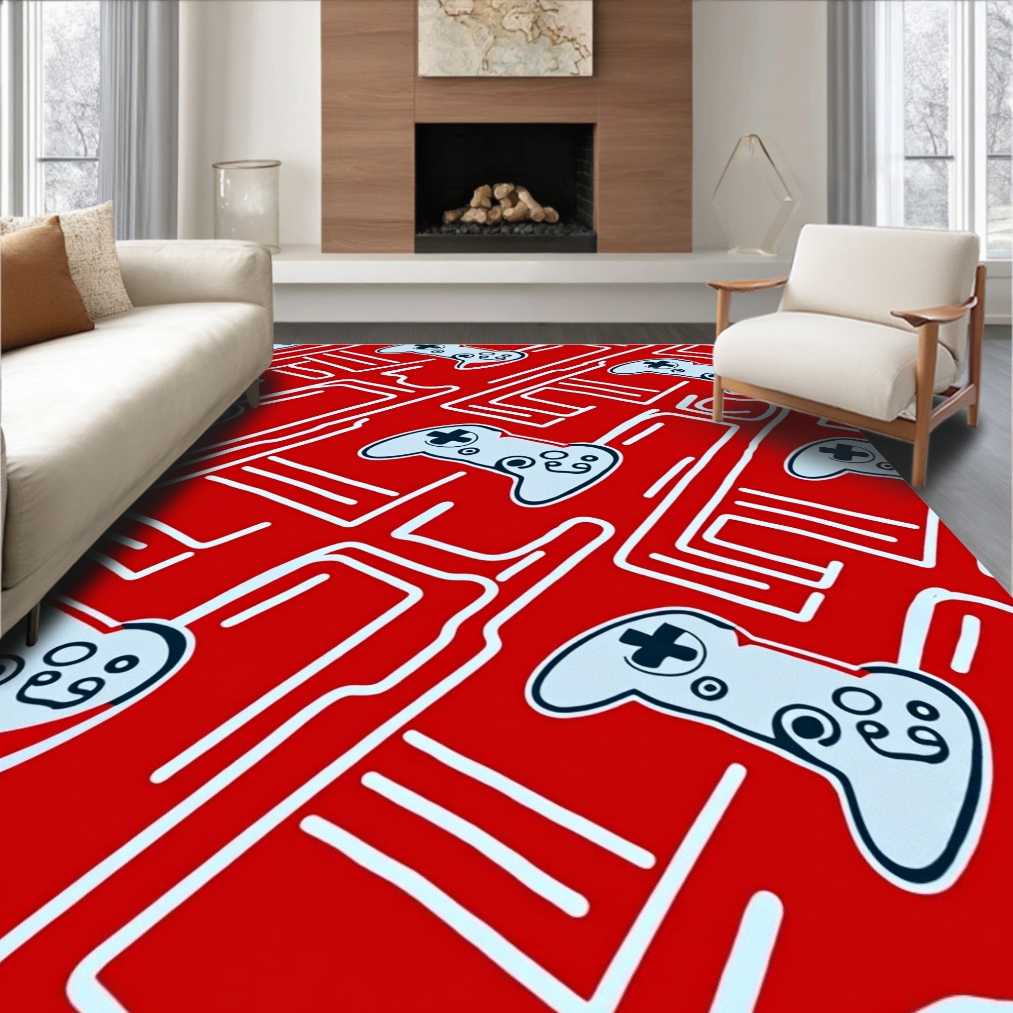 Red Game Controller Circuit Board Rug