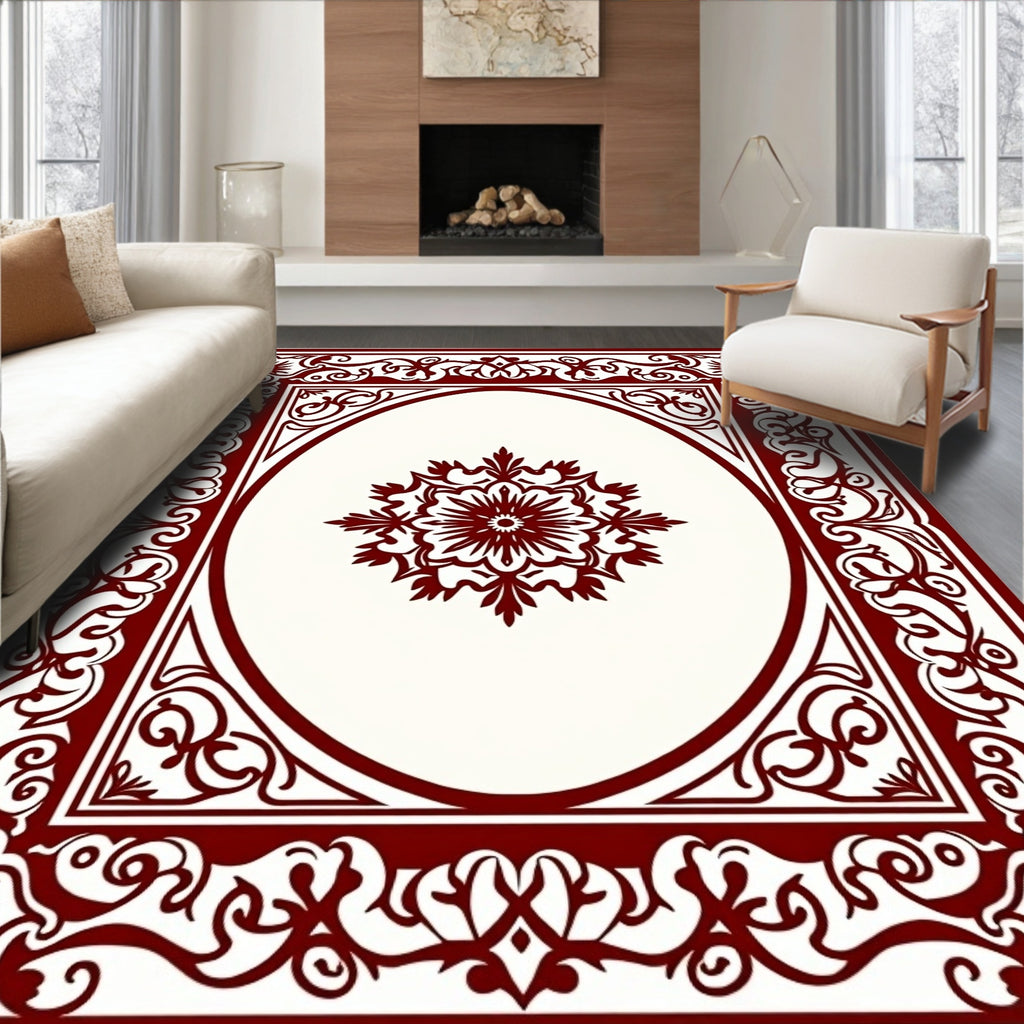 Deep Red Floral Oval Traditional Rug