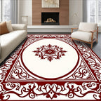 Deep Red Floral Oval Traditional Rug