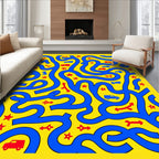 Bright Yellow Blue Car Maze Rug