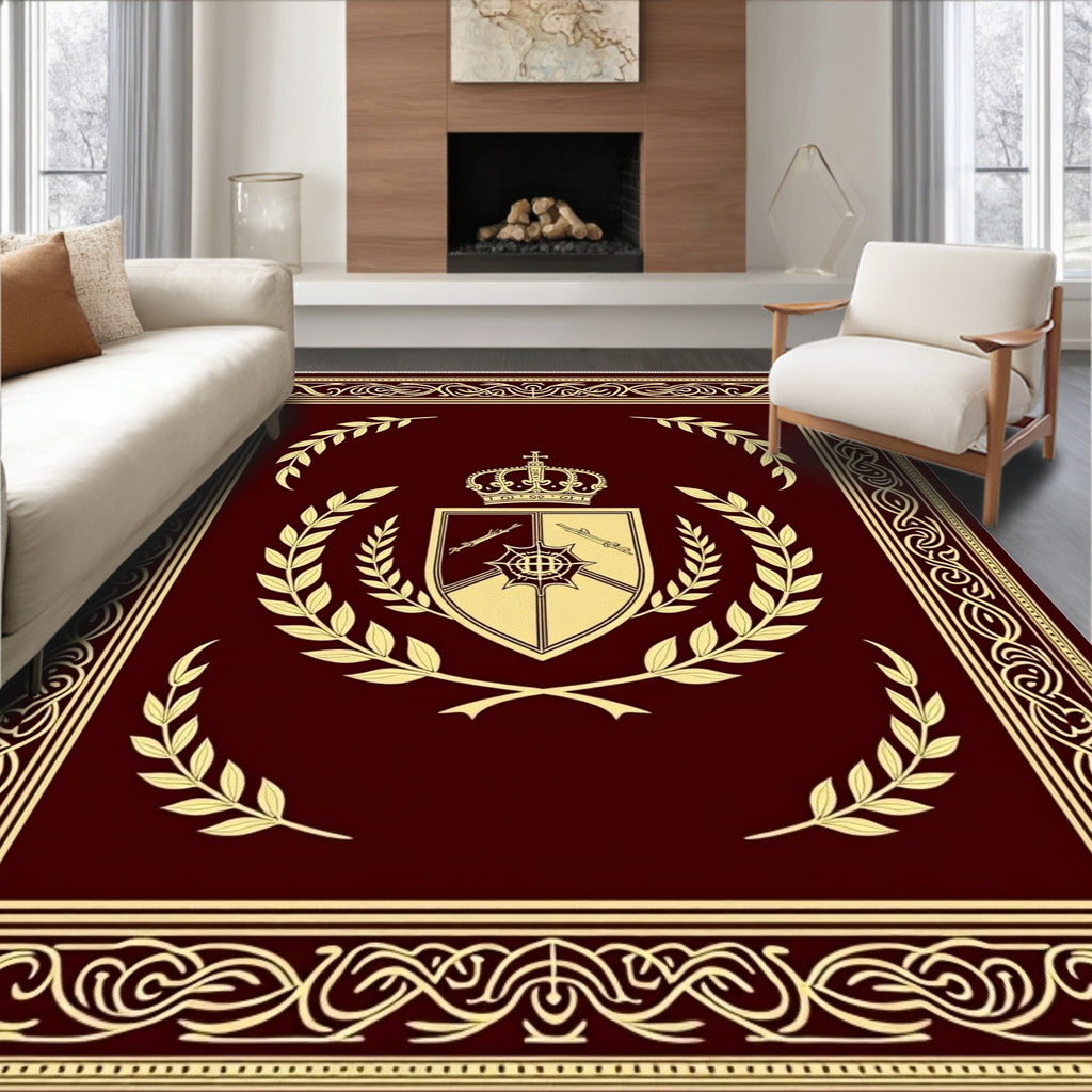Regal Maroon Crest Laurel Wreath Rug