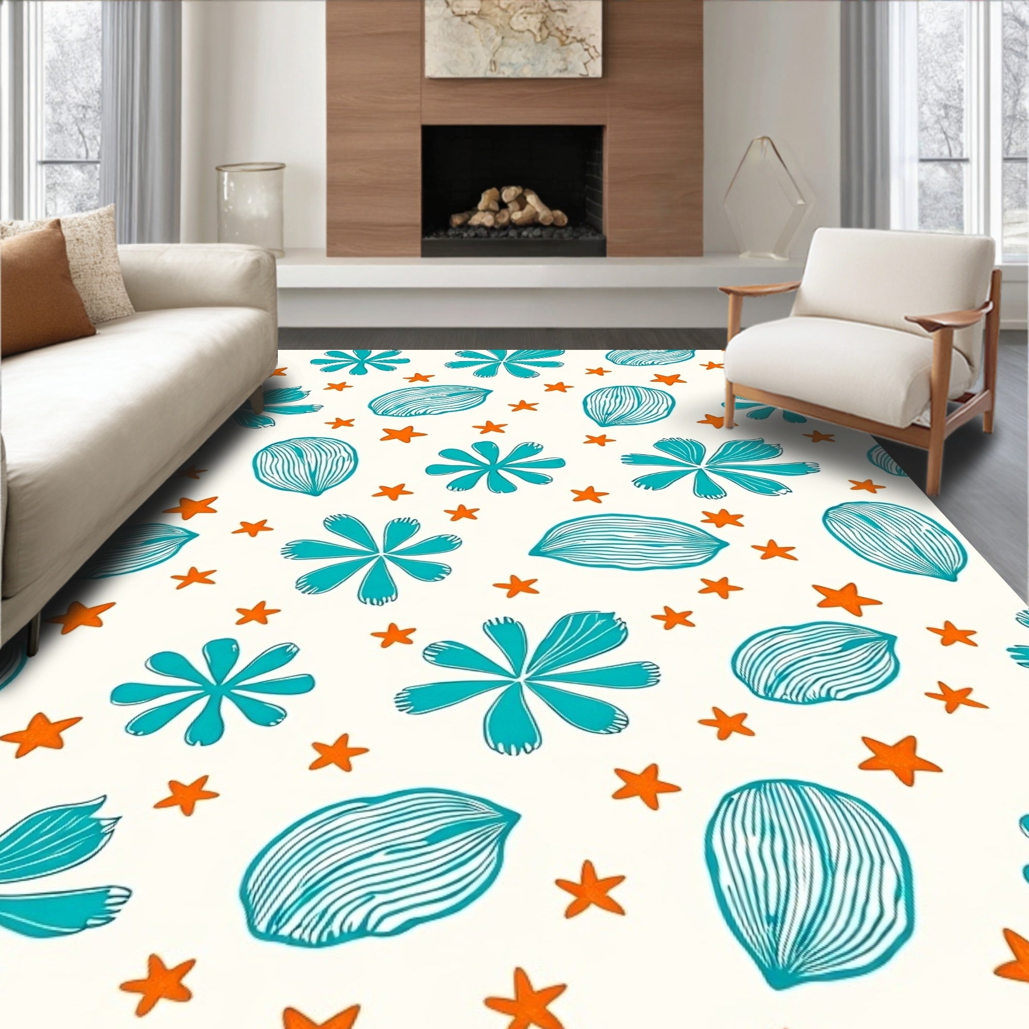 Teal Starburst Bean Meadow Rug
