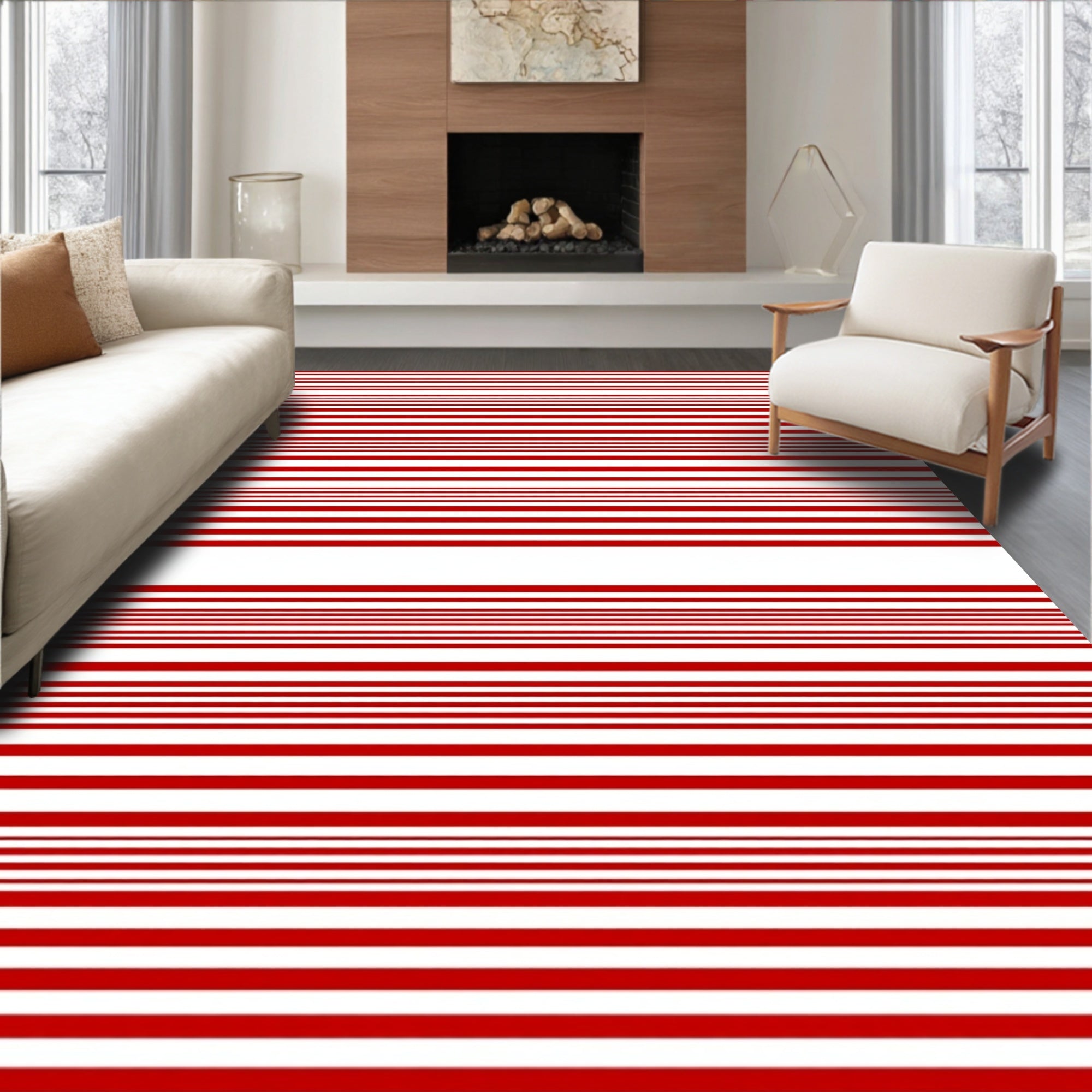 Classic Red White Horizon Stripes Rug