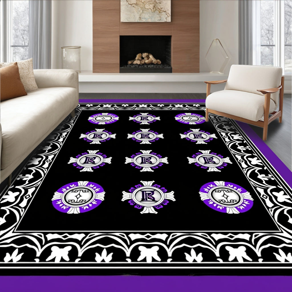 Bold Purple Crest Emblem Black Rug