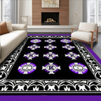 Bold Purple Crest Emblem Black Rug