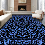 Classic Blue Scrollwork Floral Medallion Rug