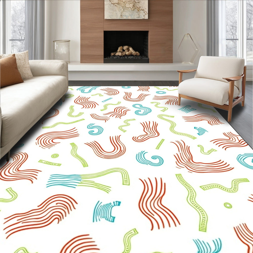 Red Blue Green Wavy Lines Rug