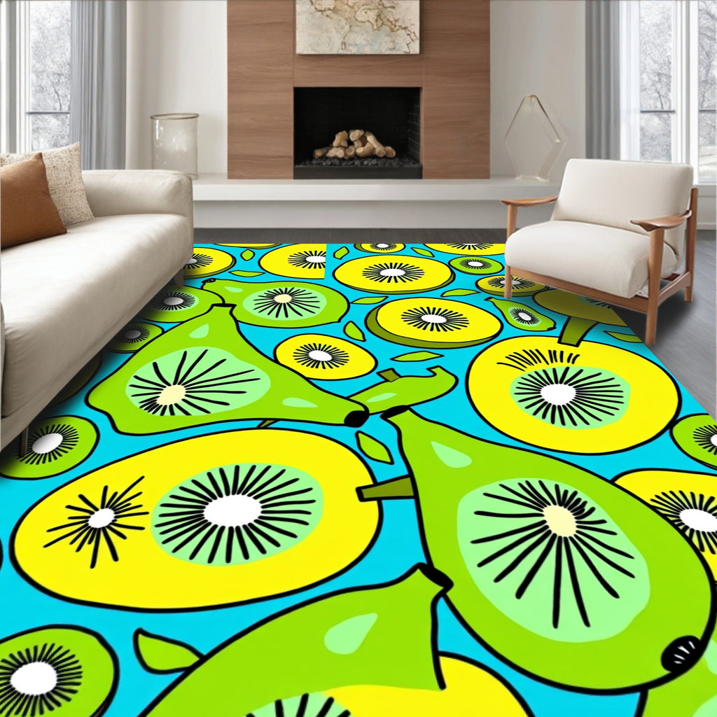 Vibrant Green Yellow Fruit Medley Rug