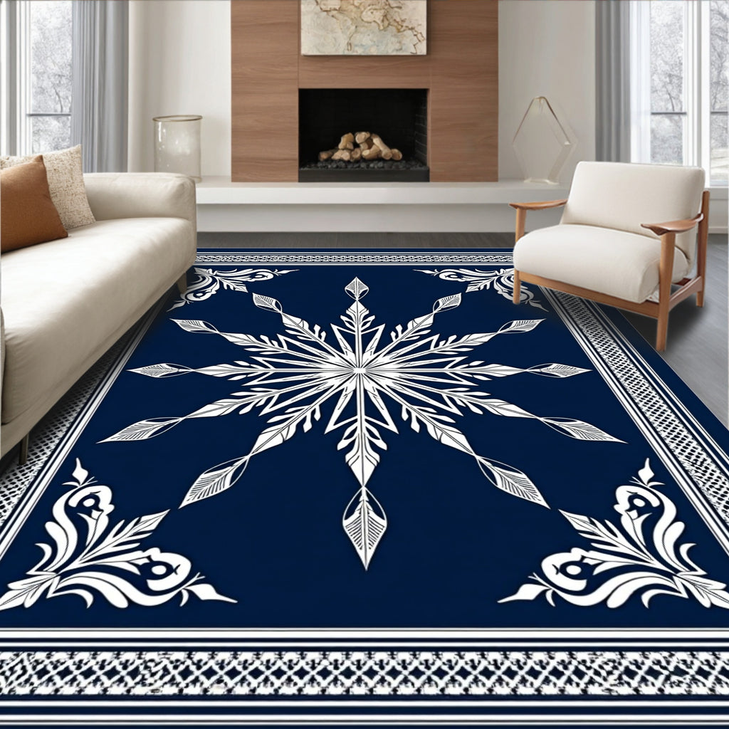 Deep Blue Starburst Floral Medallion Rug