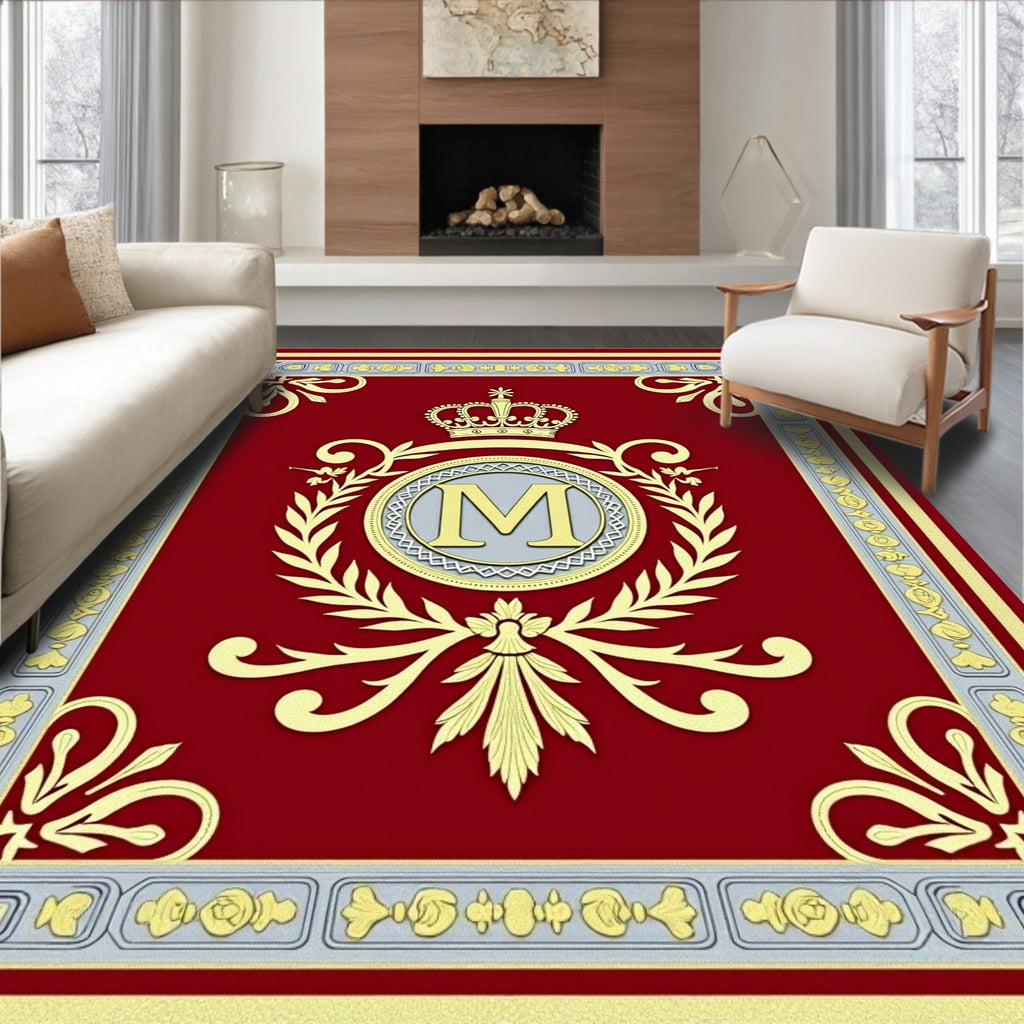 Crimson Crown Monogram Emblem Laurel Rug