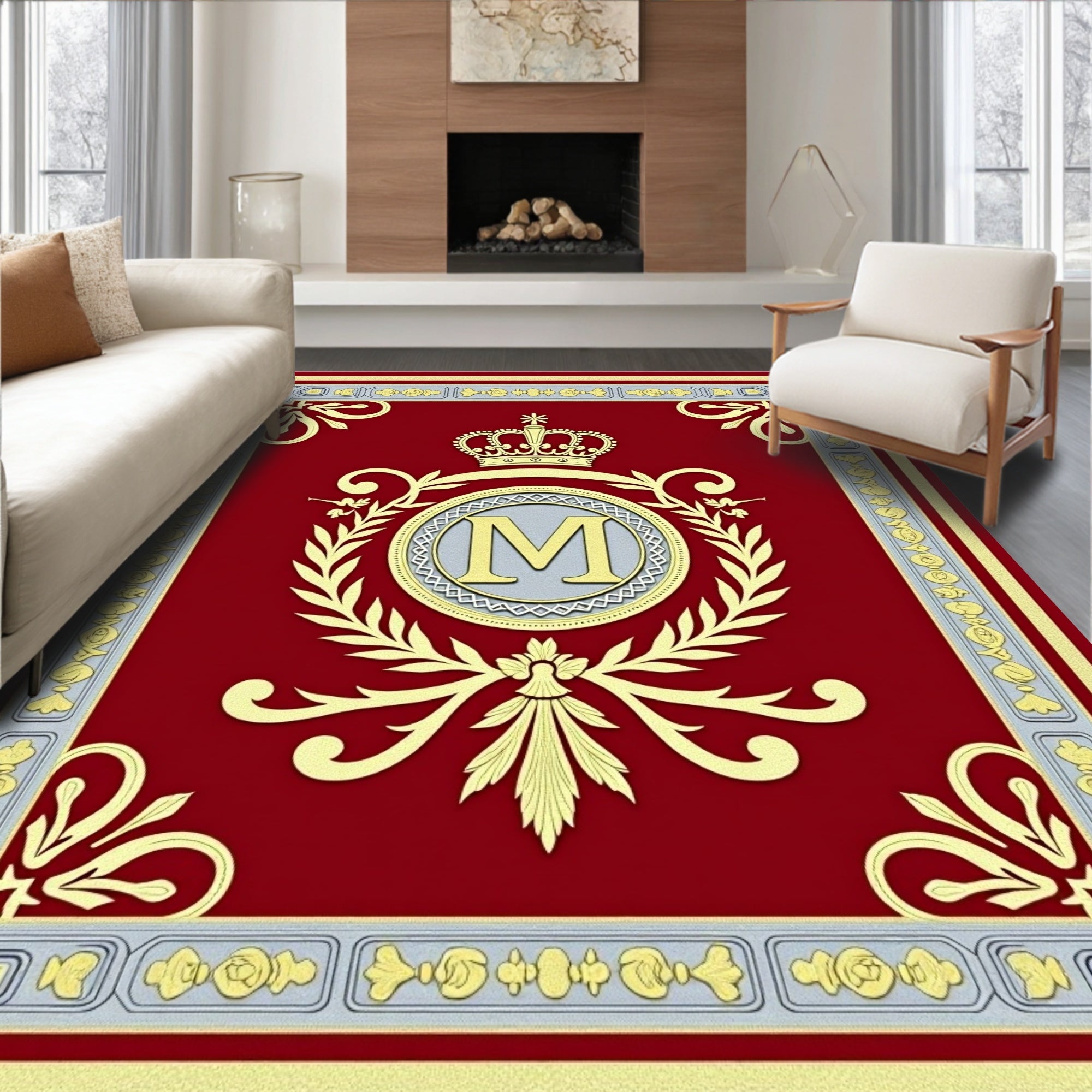 Crimson Crown Monogram Emblem Laurel Rug