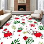 Festive Red Christmas Character Holly Snowflakes Rug