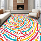 Vibrant Rainbow Swirl Alphabet Art Rug