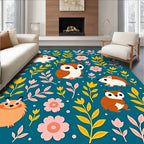 Woodland Creatures Pink Yellow Botanical Rug