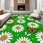 Whimsical Orange Butterflies Daisy Garden Rug