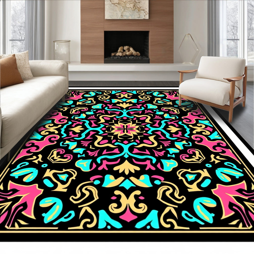 Vibrant Pink Teal Gold Mandala Rug