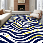 Navy Blue White Yellow Anchor Waves Rug