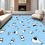 Cute Black White Panda Blue Floral Rug