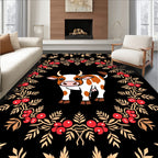 Whimsical Cow and Berry Laurel Frame Rug