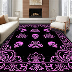 Pink Skull Rose Scrollwork Rug