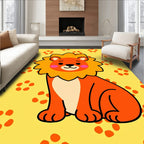 Cute Orange Lion Yellow Floral Rug