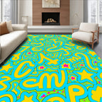 Groovy Yellow Blue Star Graffiti Rug