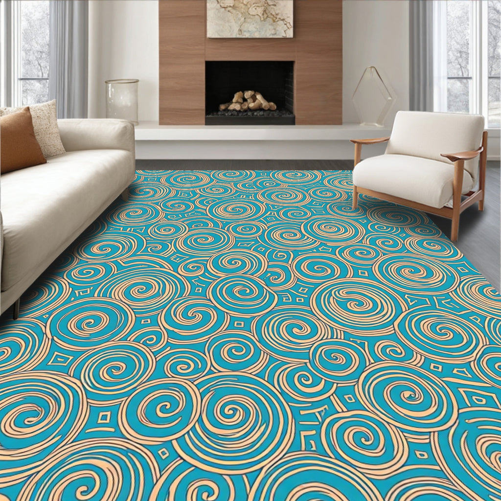 Teal Swirl Ocean Contemporary Art Rug