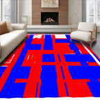 Bold Red Blue Brushstroke Grid Rug