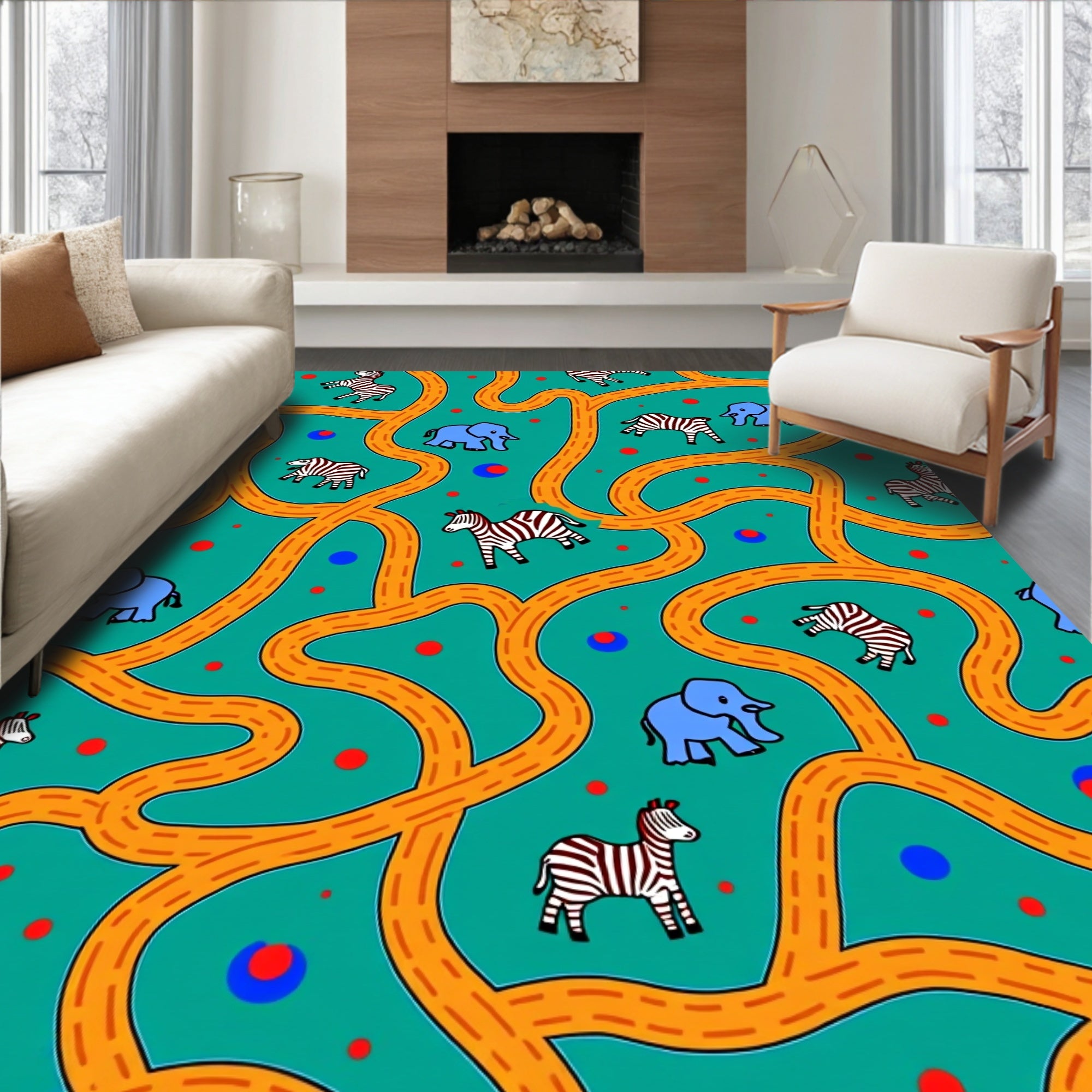 Amber Road Safari Zebra Elephant Rug