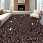 Dark Brown Swirling White Figures Rug