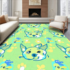 Light Green Whimsical Dog Face Floral Rug