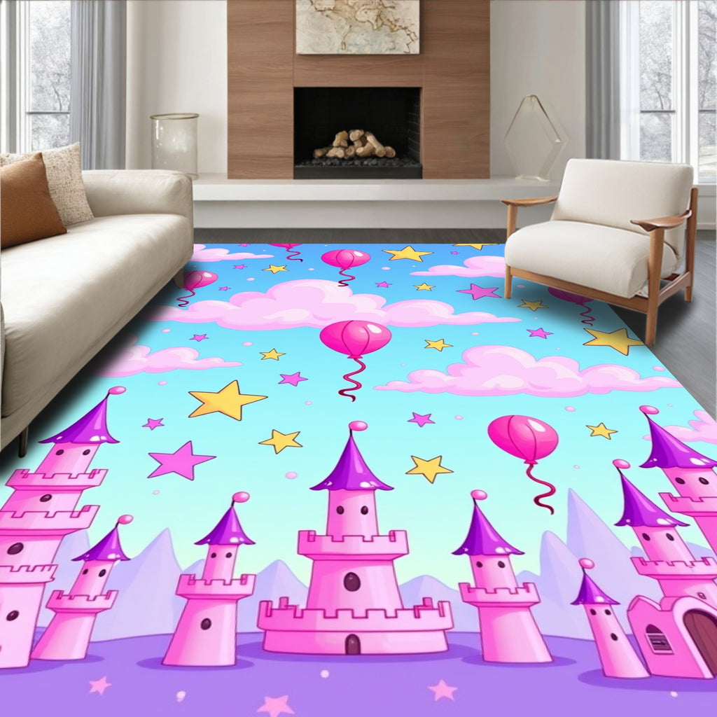 Pink Castle Balloons and Stars Rug