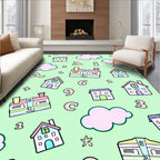 Pastel Houses and Clouds Alphabet Numbers Rug