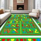 Bold Alphabets Green Border Geometric Shapes Rug