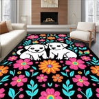 Bright Floral Dogs With Teal Accents Rug