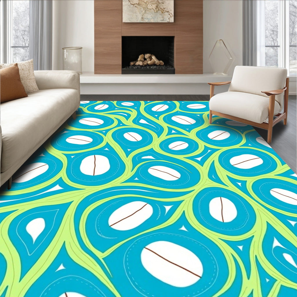 Bright Teal Abstract Organic Swirl Rug