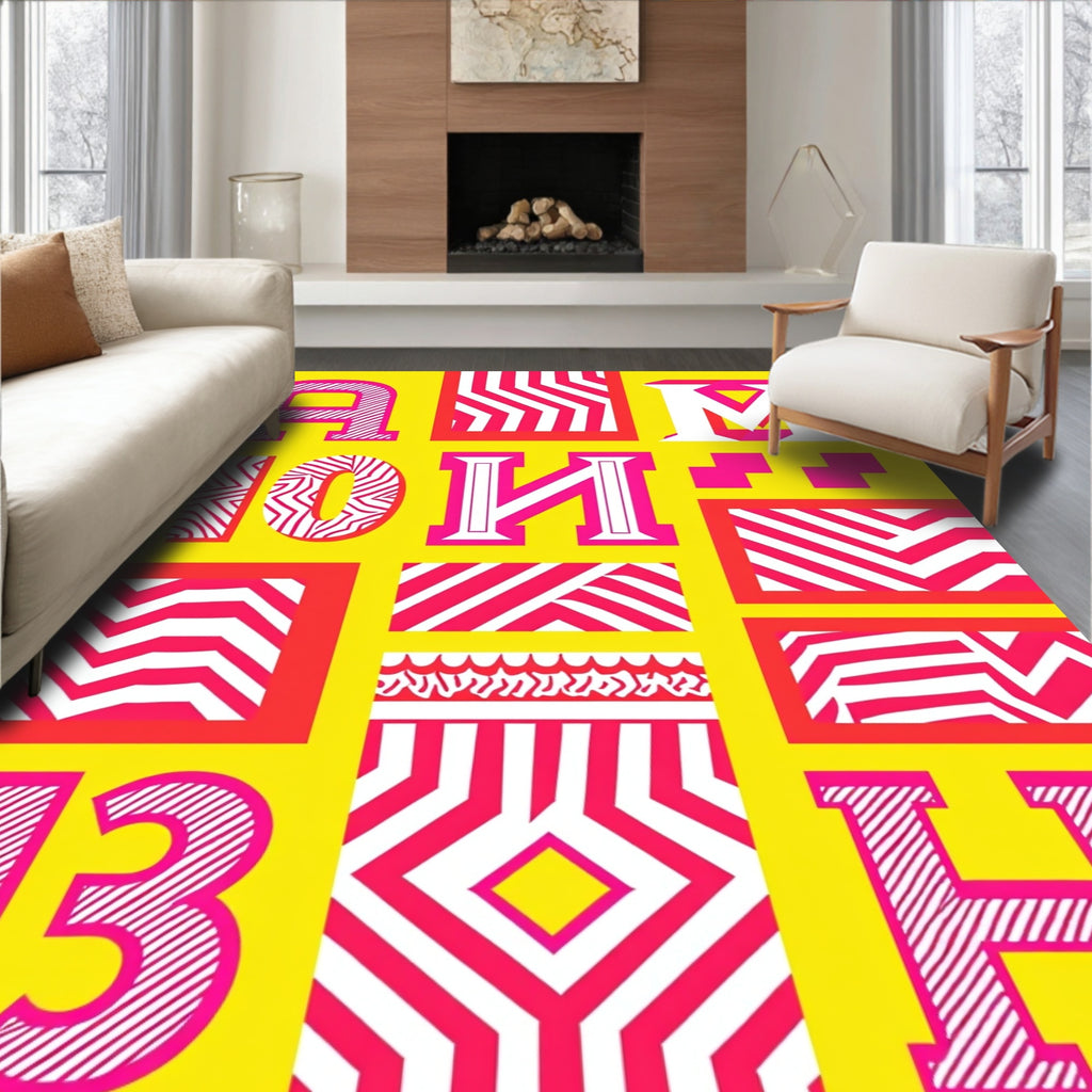 Vibrant Pink Geometric Stripe Collage Rug